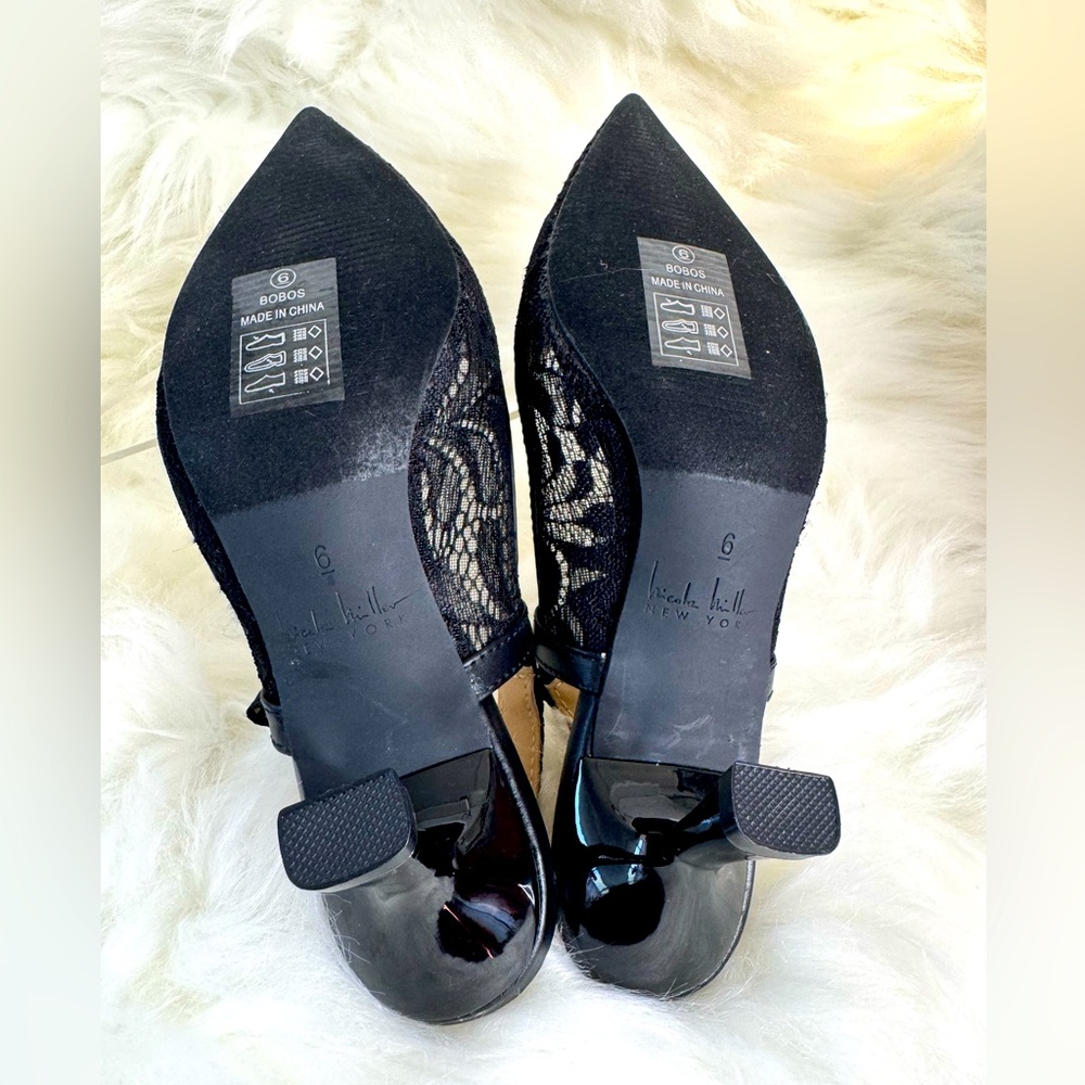 Black Patent Slingback Heels with Striped Elastic - Picture 9 of 13